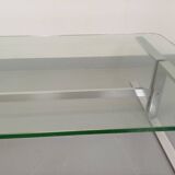 Vintage coffee table in transparent glass and cast aluminum from the 70s