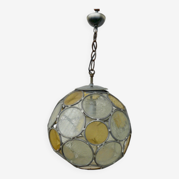 Vintage stained glass globe pendant light 1970-80