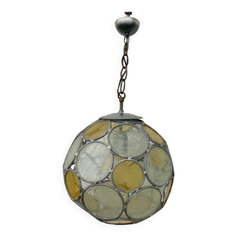 Vintage stained glass globe pendant light 1970-80