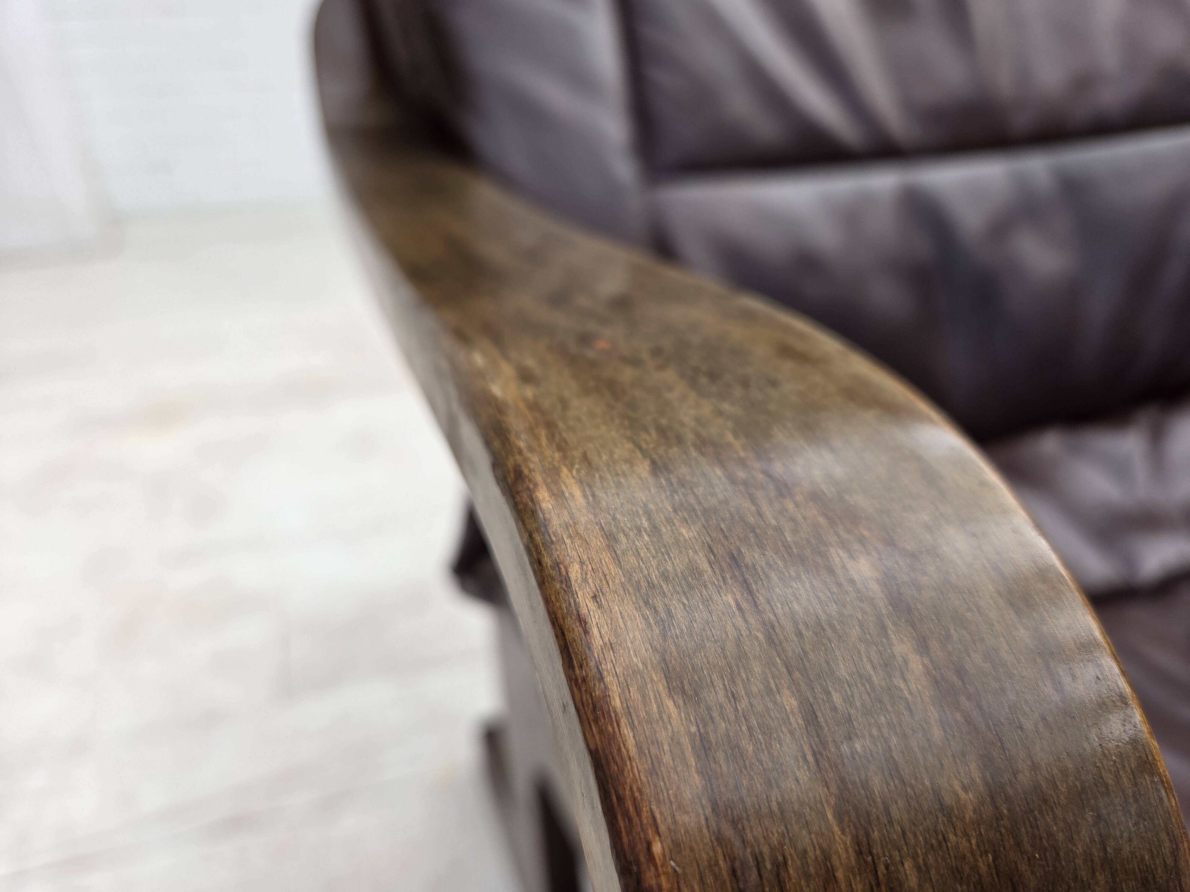 Fauteuil scandinave en cuir marron, années 1970