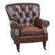 Fauteuil Chesterfield en cuir de vachette grainé marron couleur cognac