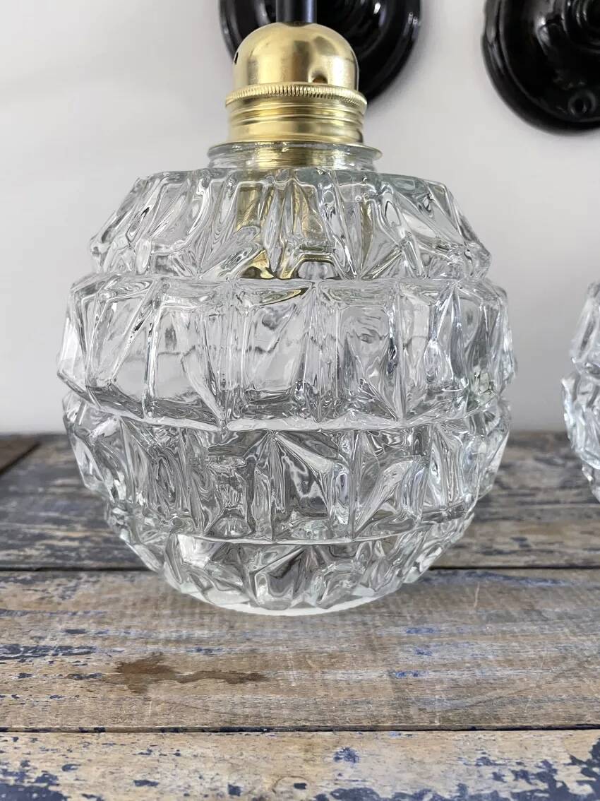 Pair of vintage glass globe wall lights