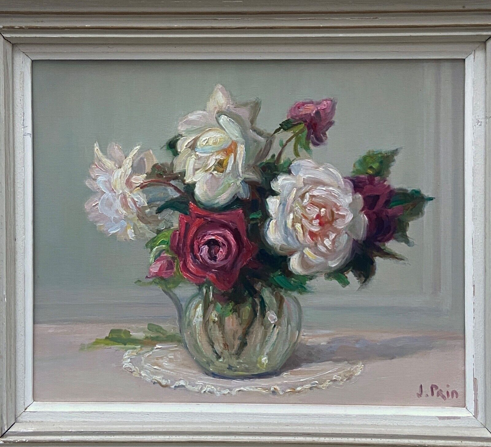 Oil on panel by jeanne prin still life with flowers mid xxe