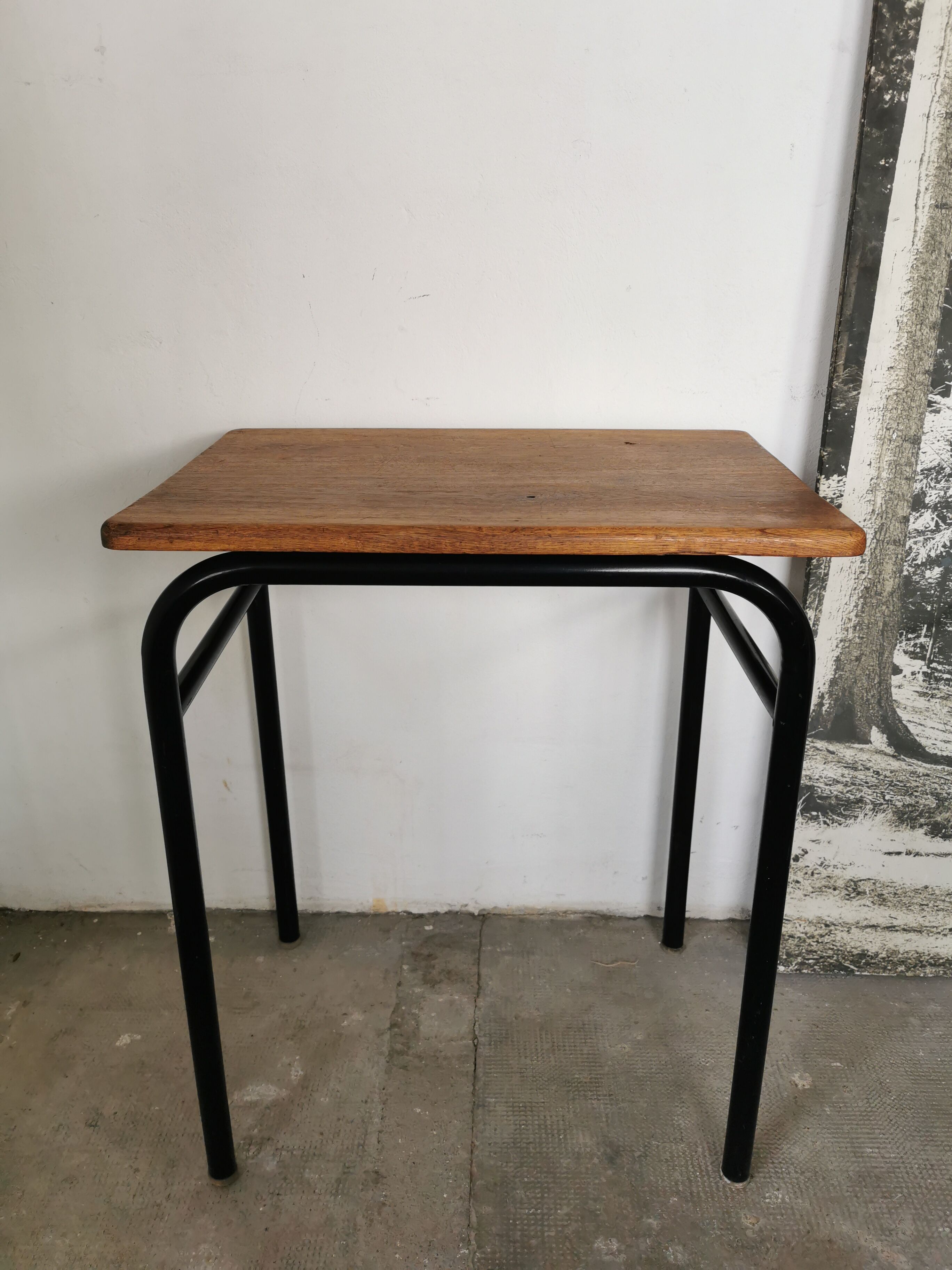 Side table 1950 metal and oak