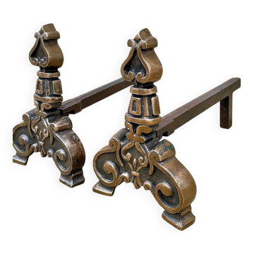 Pair of Vintage Solid Brass Firedogs