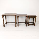 Lot de 3 tables d'appoint Mid Century Vintage en bois massif Landhaus Rustikal Banc de fleurs Tabour