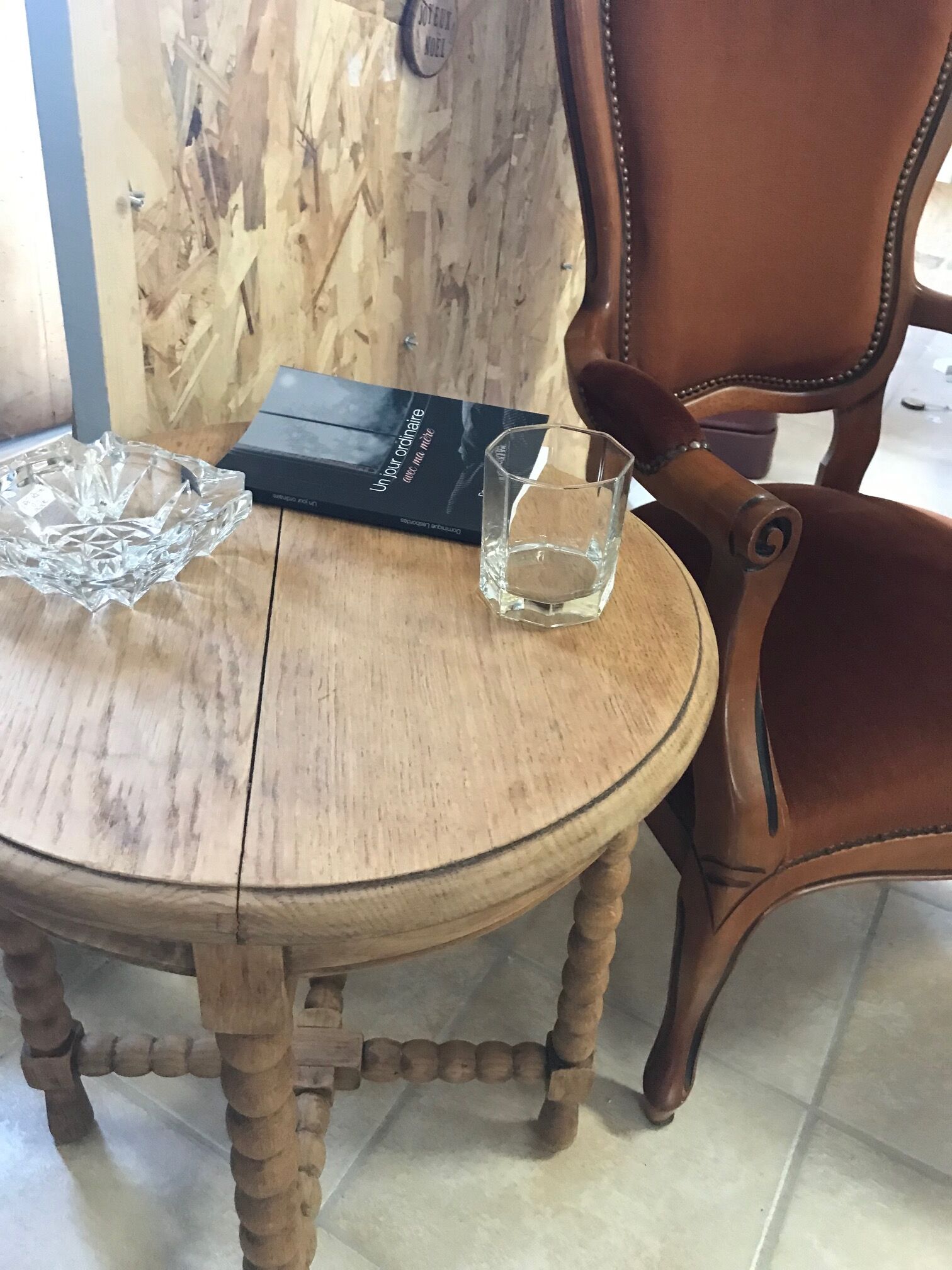 Round wooden side table