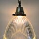 Holophane glass suspension and vintage patinated brass