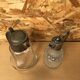Pair of cast glass & vintage metal refresher pitcher