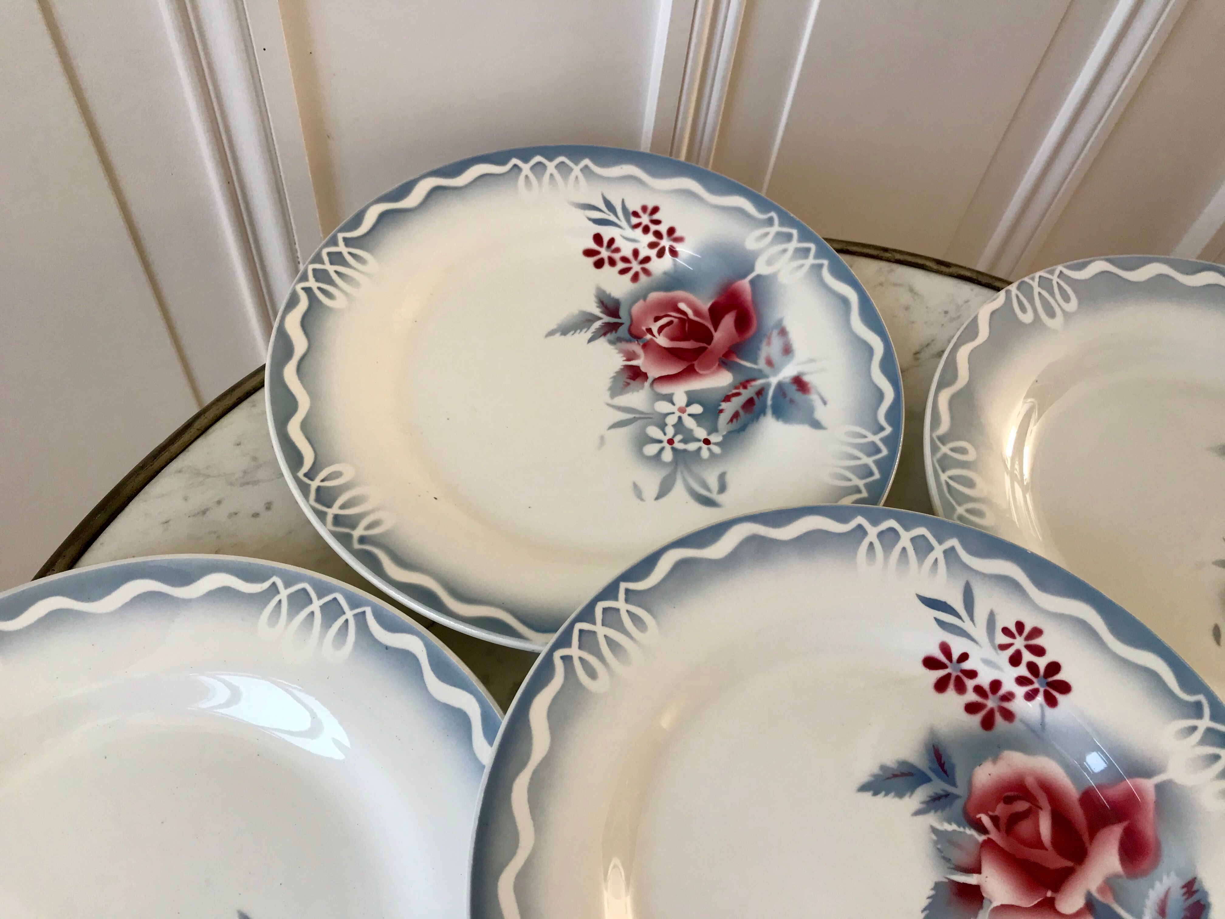 set of 6 flat plates Digoin Sarreguemines model "Lot" 30s
