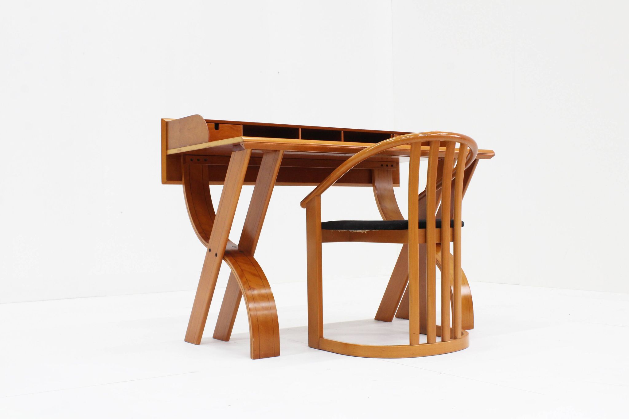 Vintage Italian wooden desk and chair 1970s