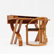 Vintage Italian wooden desk and chair 1970s