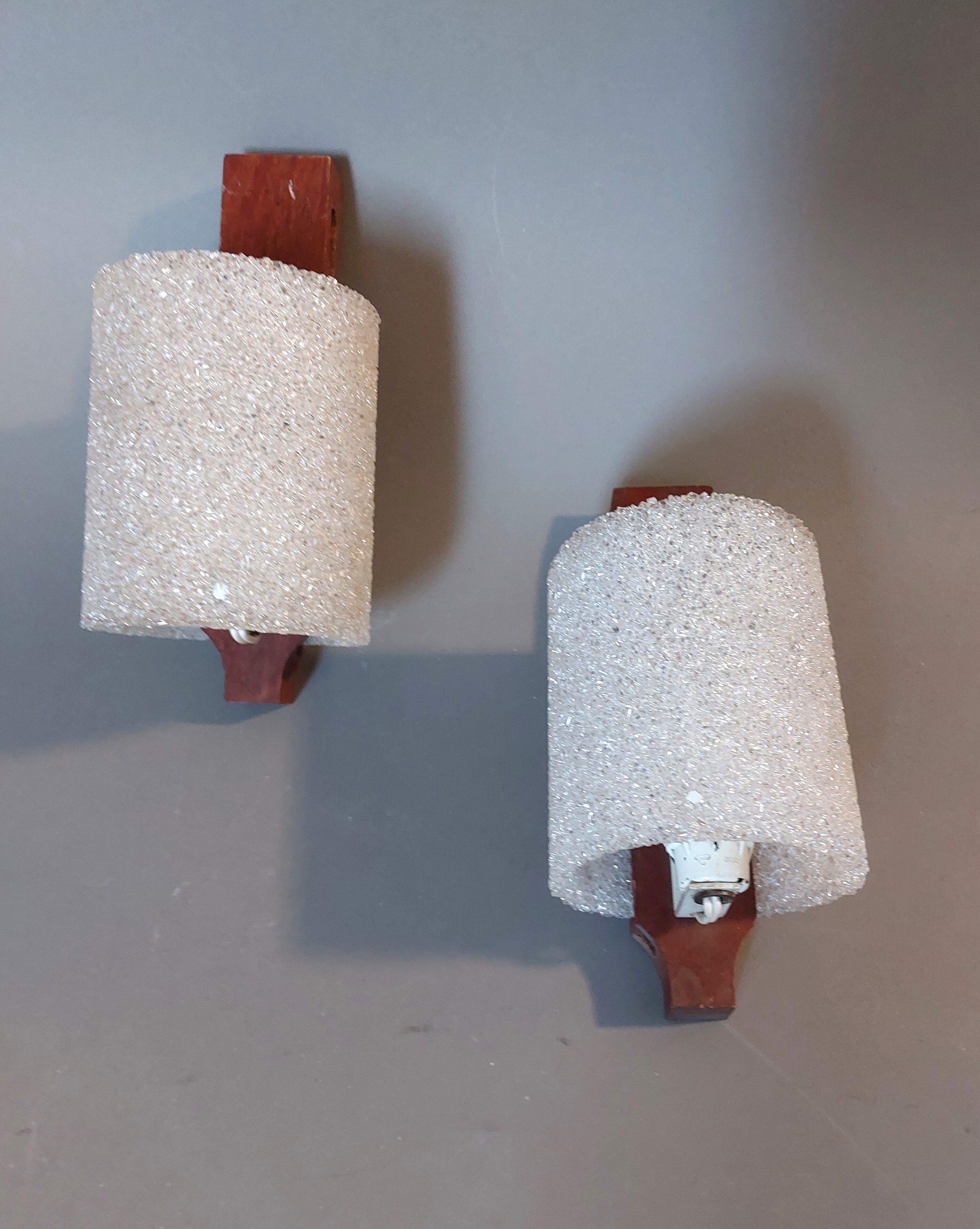 Pair of Scandinavian teak and perspex sconces Vintage 1960