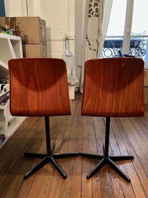 Pair of vintage wood and metal chairs for school desk