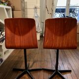 Pair of vintage wood and metal chairs for school desk