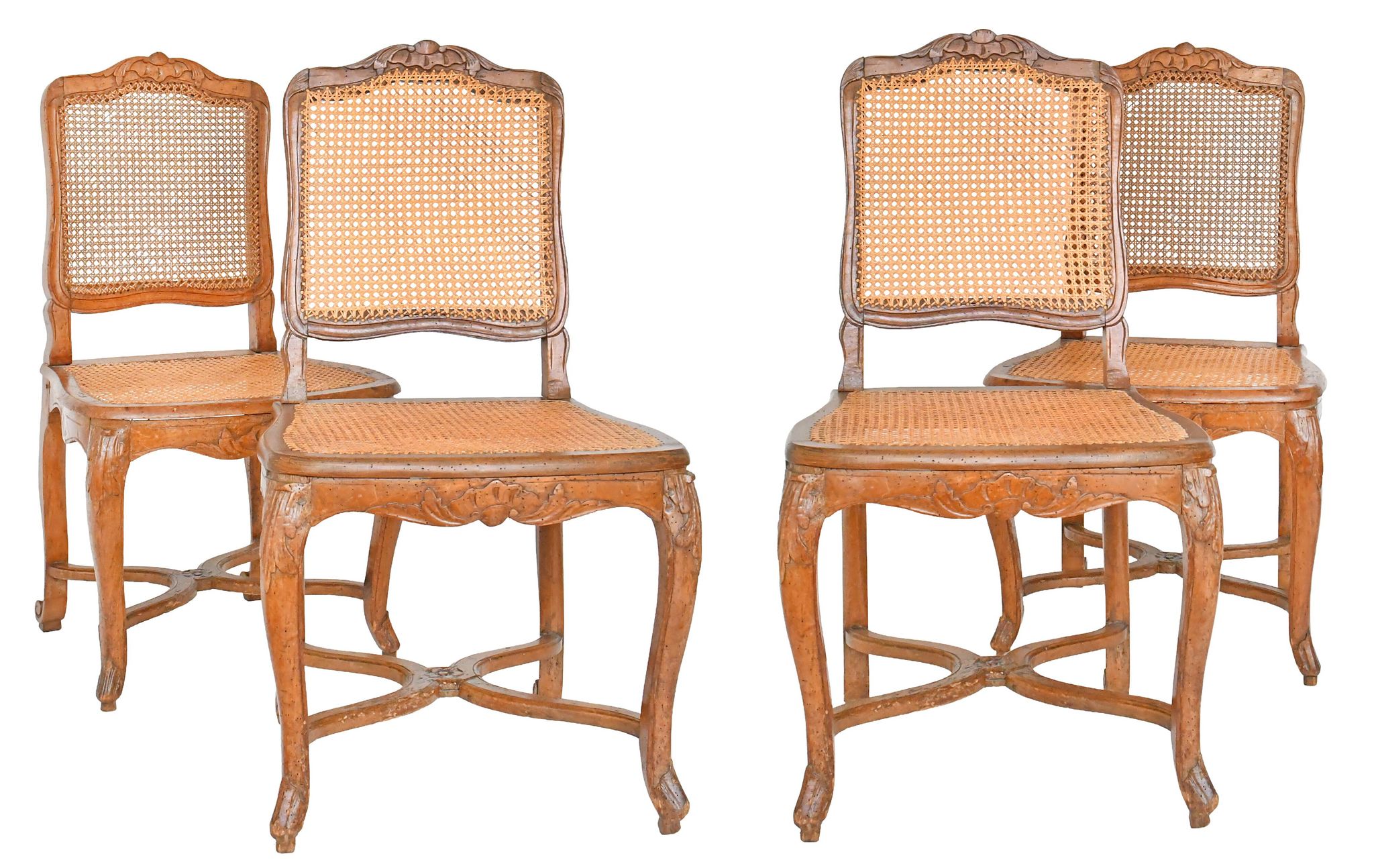 4 caned chairs from the Louis XV period stamped by Charles Delenoncourt.