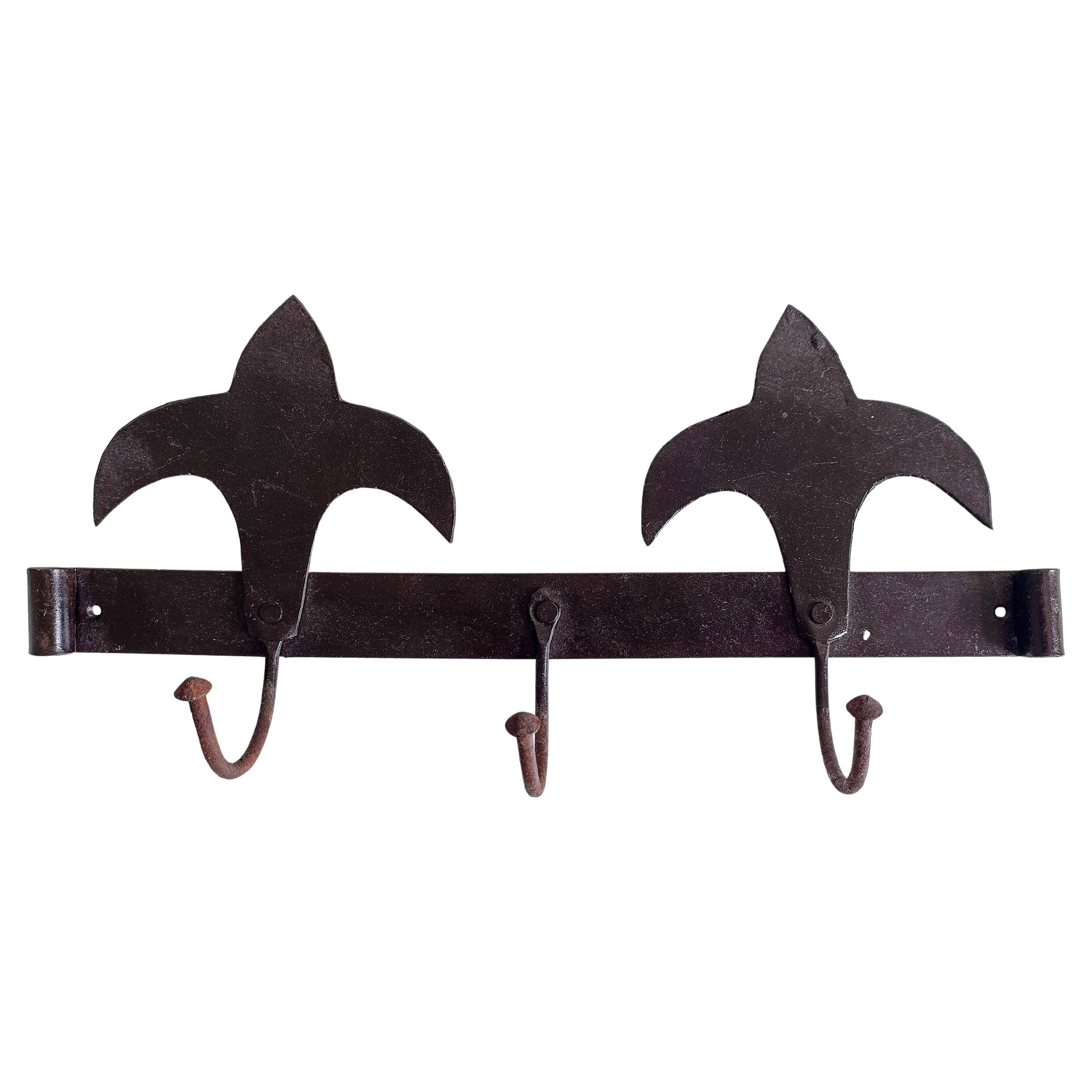 Antique French Provincial Wrought Iron Coat or Hat Rack with Fleur-de-Lis