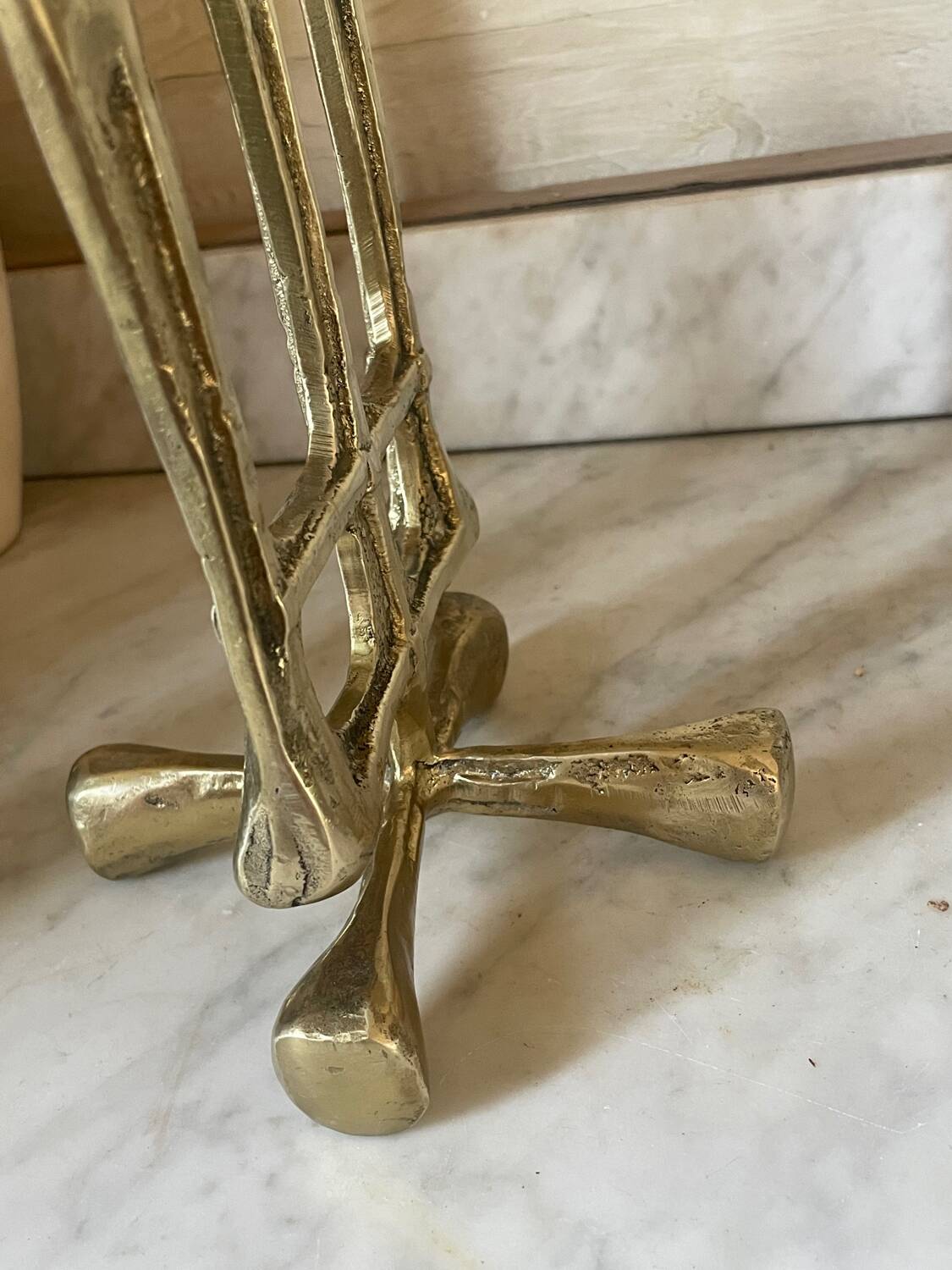 Vintage solid brass brutalist candle holder