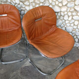 Seérie of 4 chairs Sabrina design Gastone Rinaldi for Rima, tawny leather, 1970