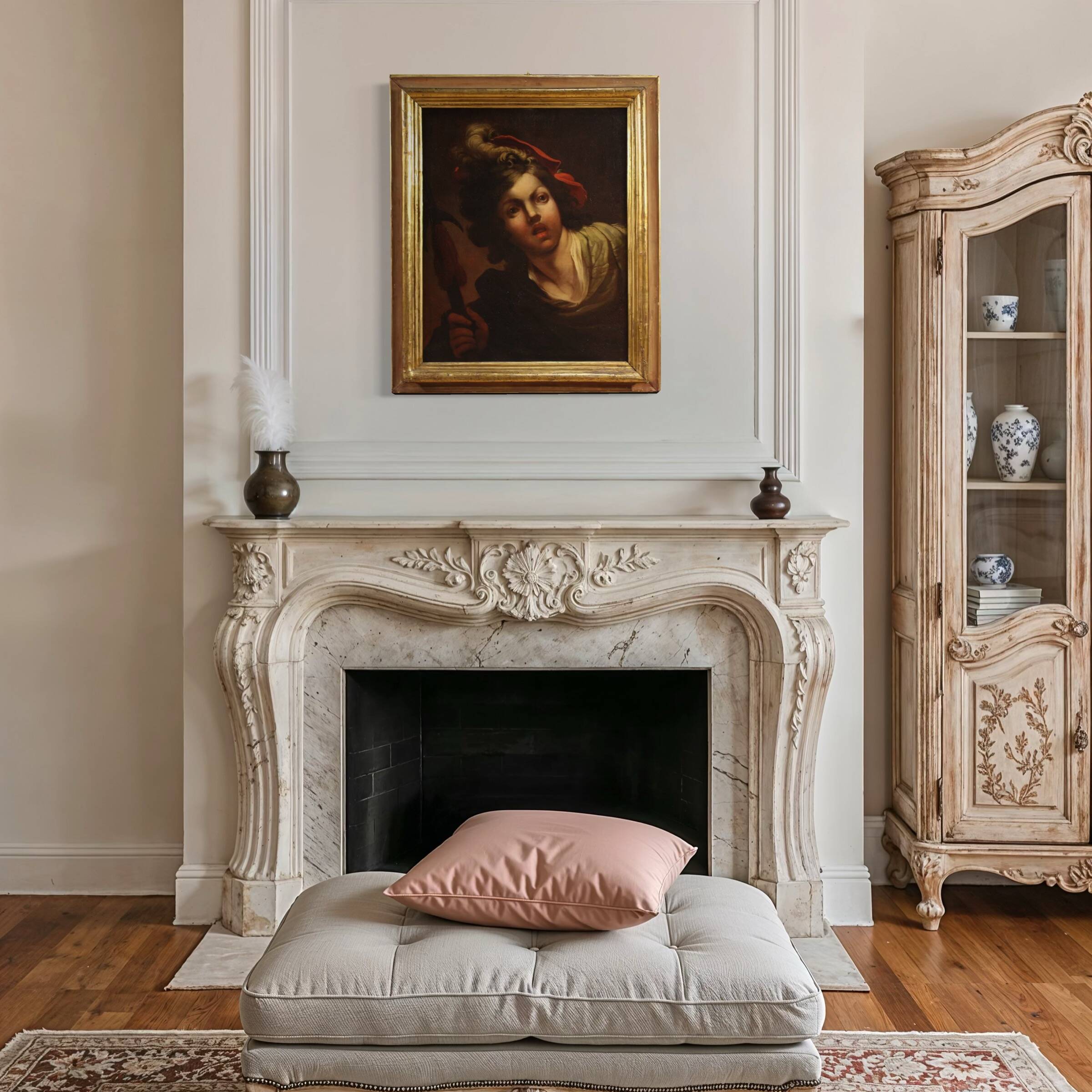 Antique French painting from the 18th century, portrait of a soldier