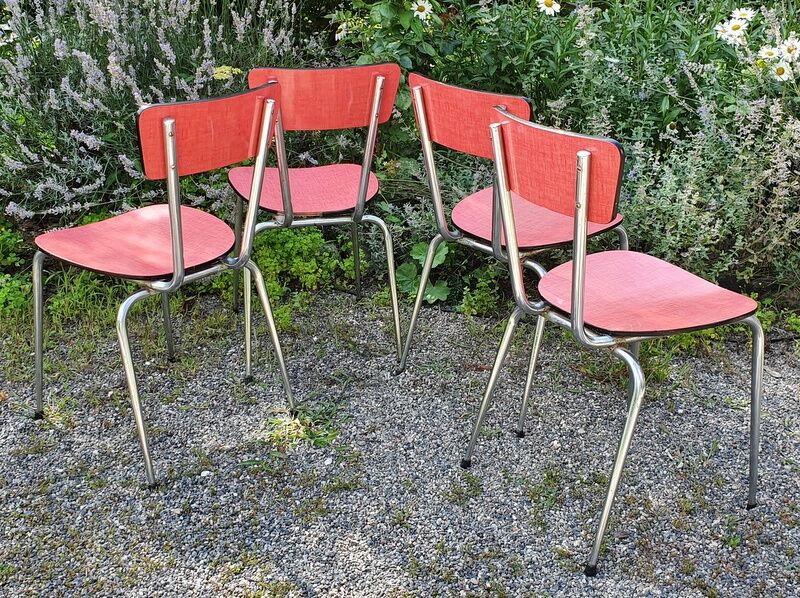 Set 4 chairs vintage kitchen metal and red formica