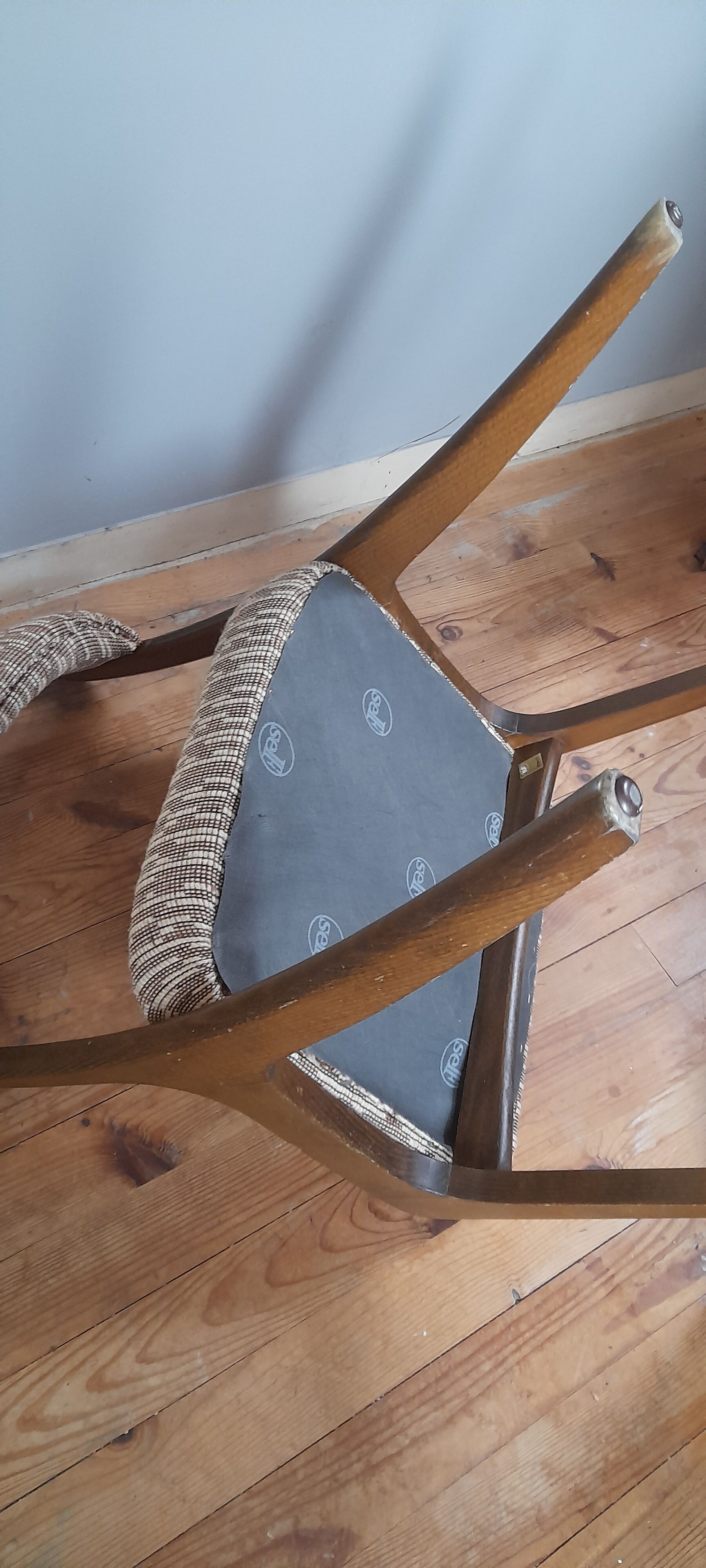 Sled chair by Self - NF14, solid wood and wool fabric, vintage 1960's