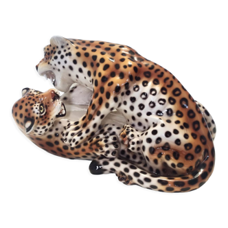 Vintage ceramic fighting jaguars by Giovanni Ronzan Italy