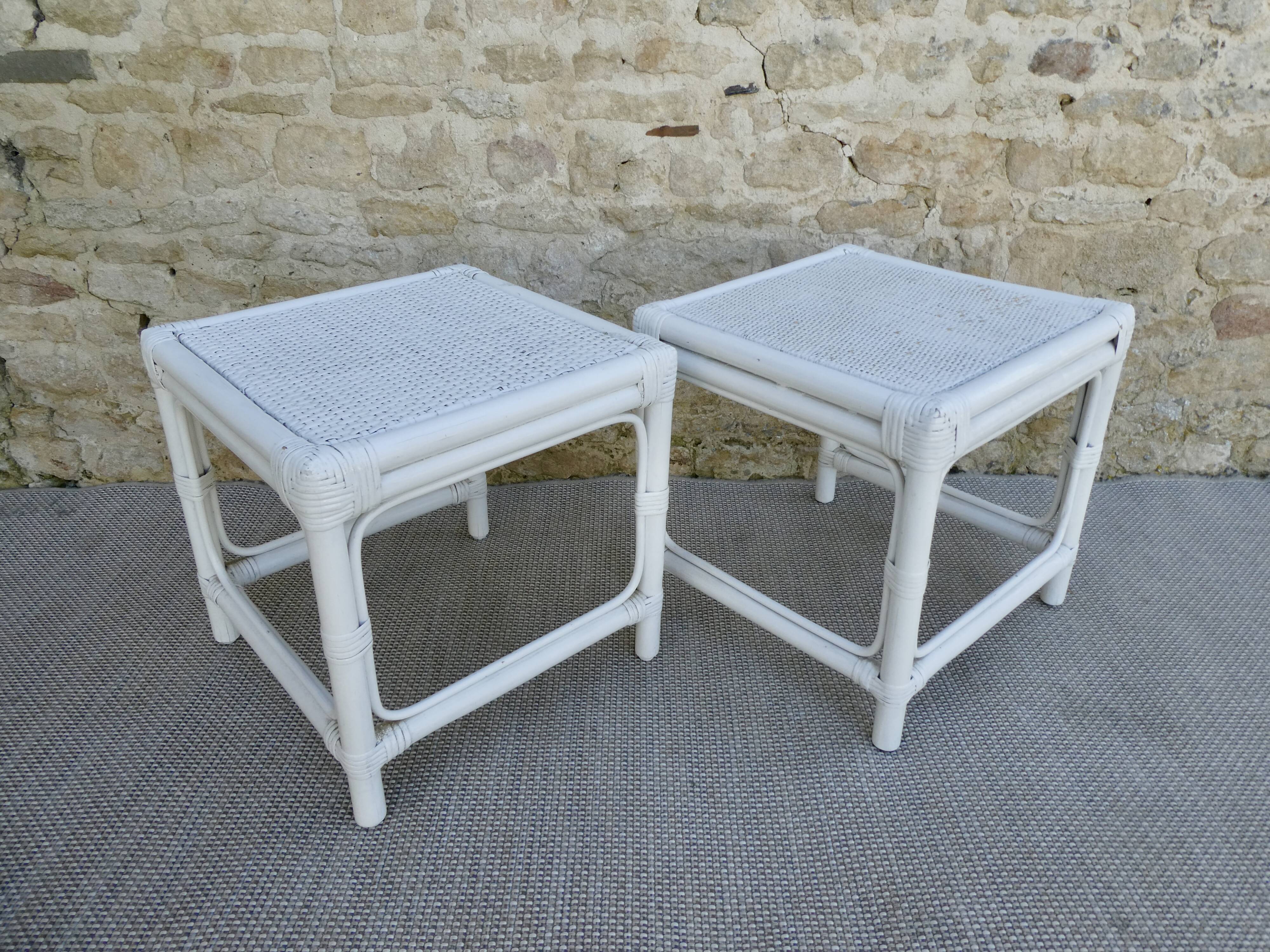 Pair of bedside or rattan sofa tips, 70s-80s