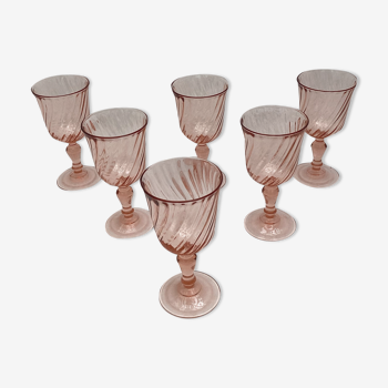 Set of six vintage foot glasses made in France around the 1970s dimension: H-16xD-8cm-