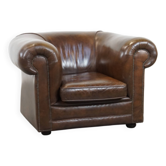 Large, Well-Finished Vintage Dark Smooth Leather English-Style Chesterfield