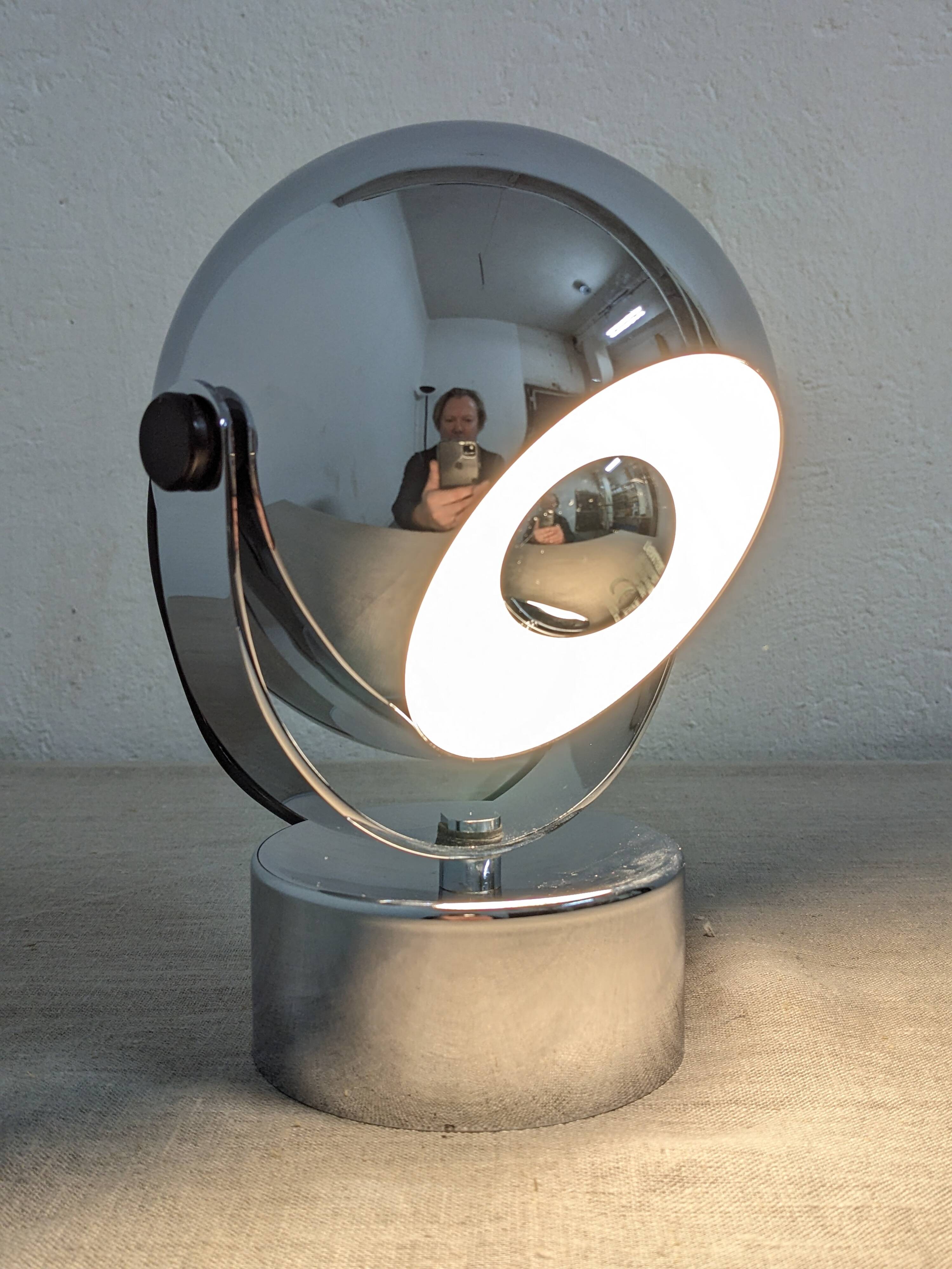 Eye ball lamp or wall light, chrome, space age, France circa 1970.