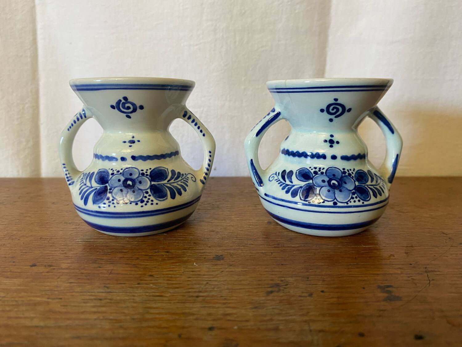 Pair of Antique DELFT White Porcelain Vases with Blue Decor Vintage