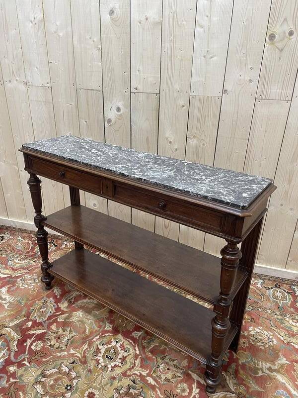 Desserte - Console en chêne massif Napoléon III marbre gris veiné