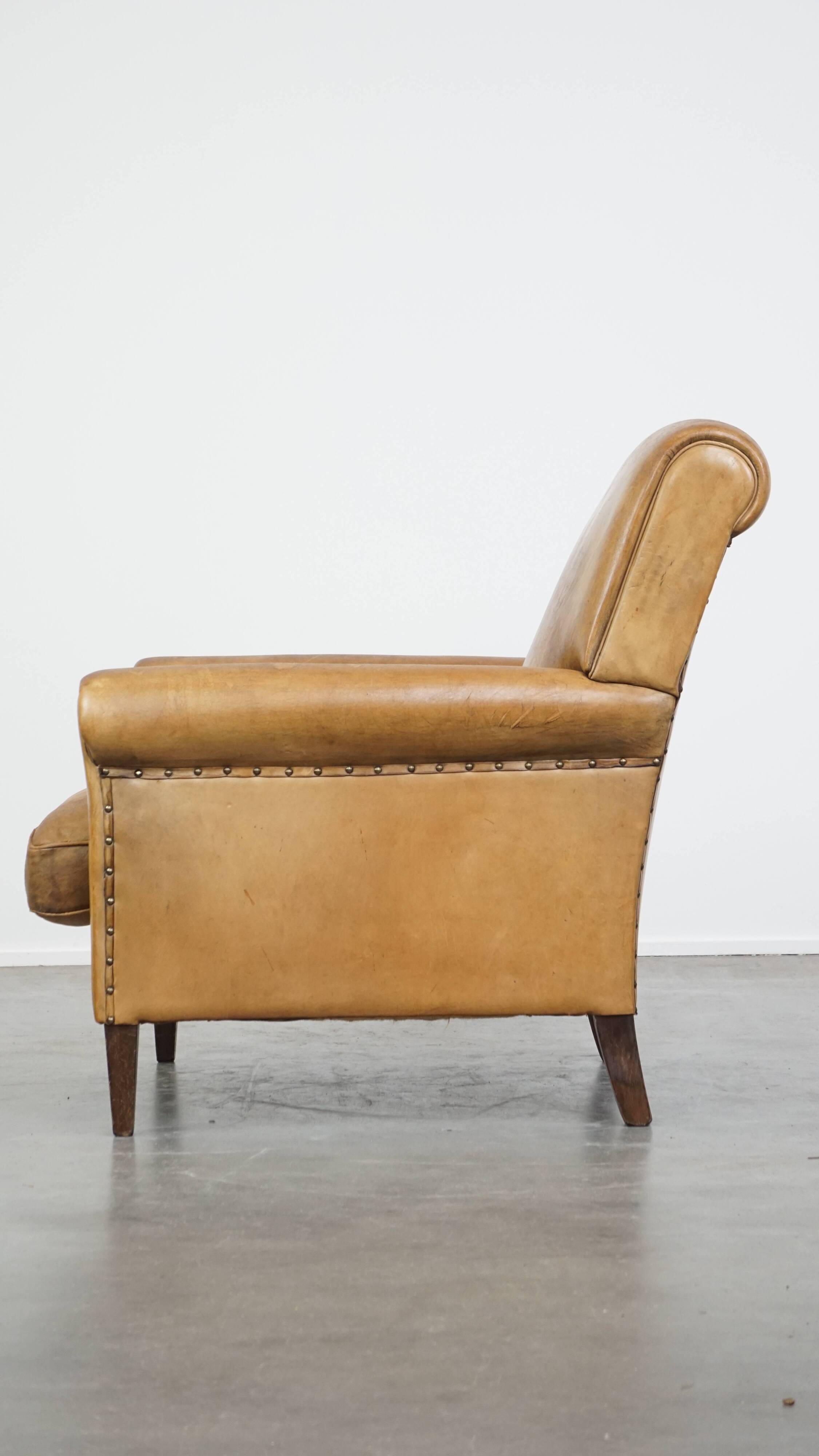 Vintage sheepskin leather armchair