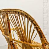 Elegant Rohé Style Vintage Design Rattan Bamboo Two-Seat Patio Sofa, 1950s.