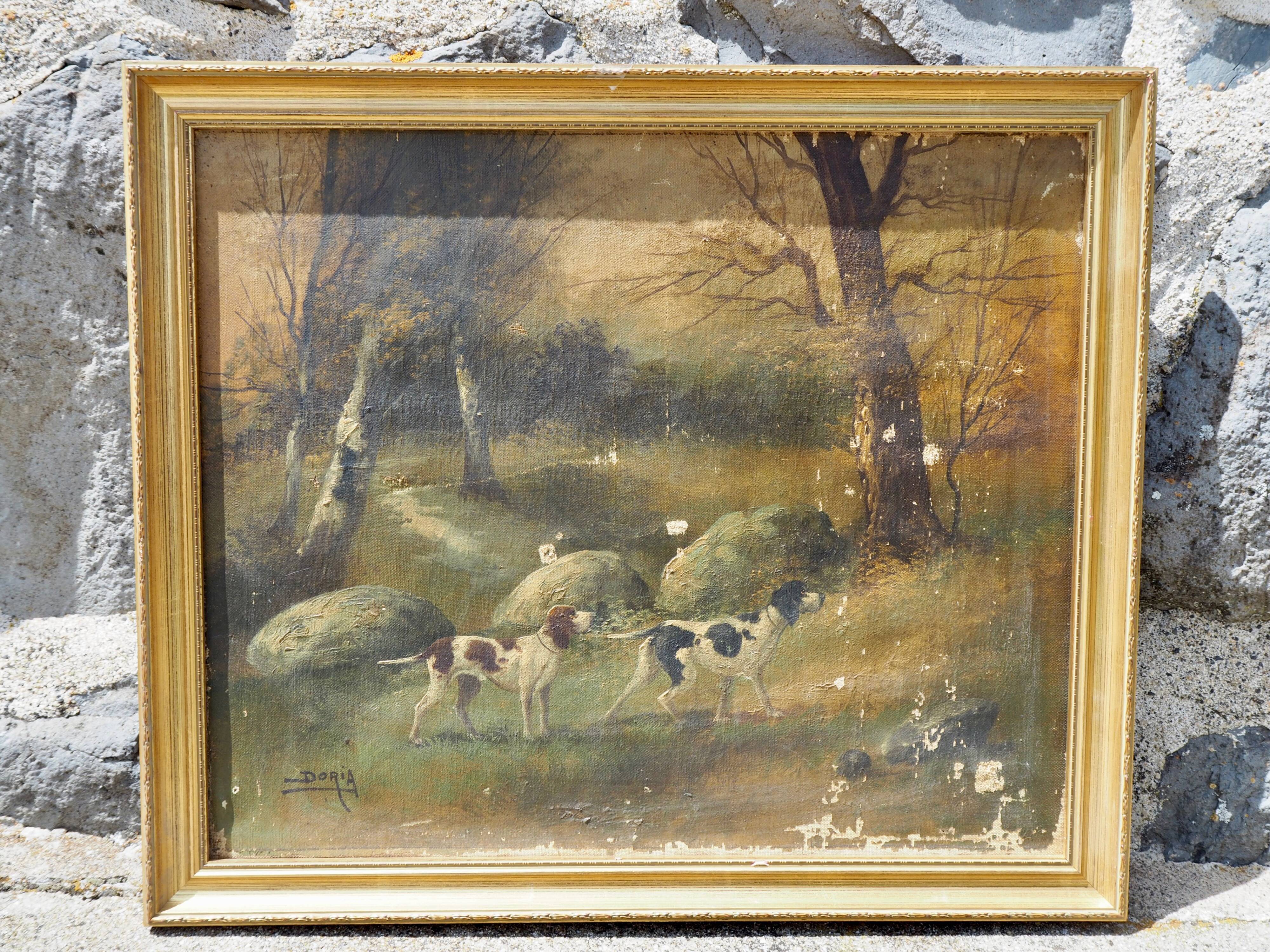 Pendants de scènes de chasse, huiles sur toile encadrées