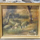 Pendants de scènes de chasse, huiles sur toile encadrées