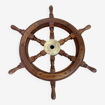 Rudder bar wheel boat in wood and brass "Comptoir des Indes" shelf