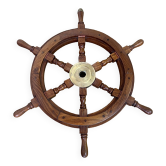 Rudder bar wheel boat in wood and brass "Comptoir des Indes" shelf