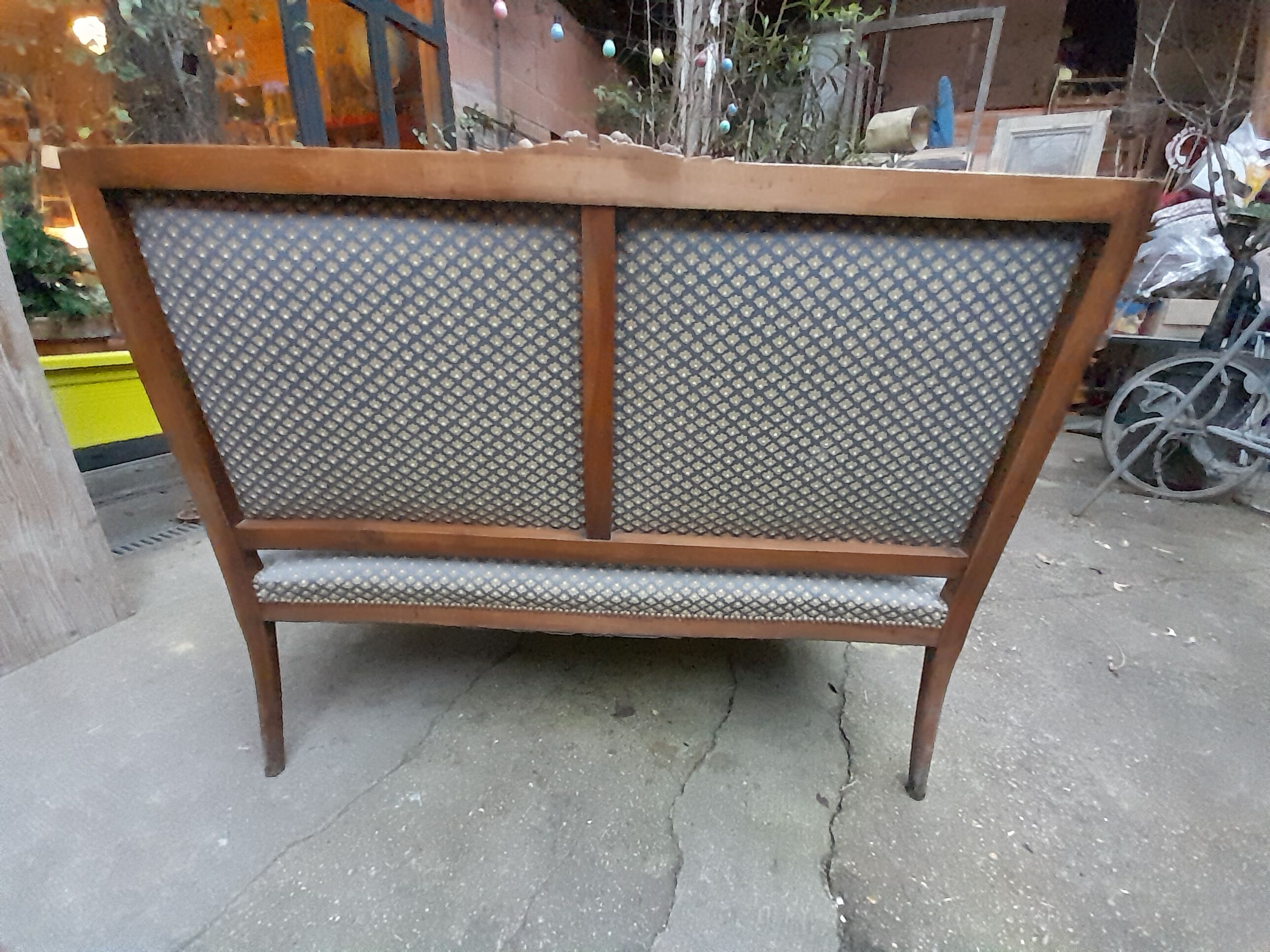 Sofa bench, louis xvi two-seater style, walnut structure