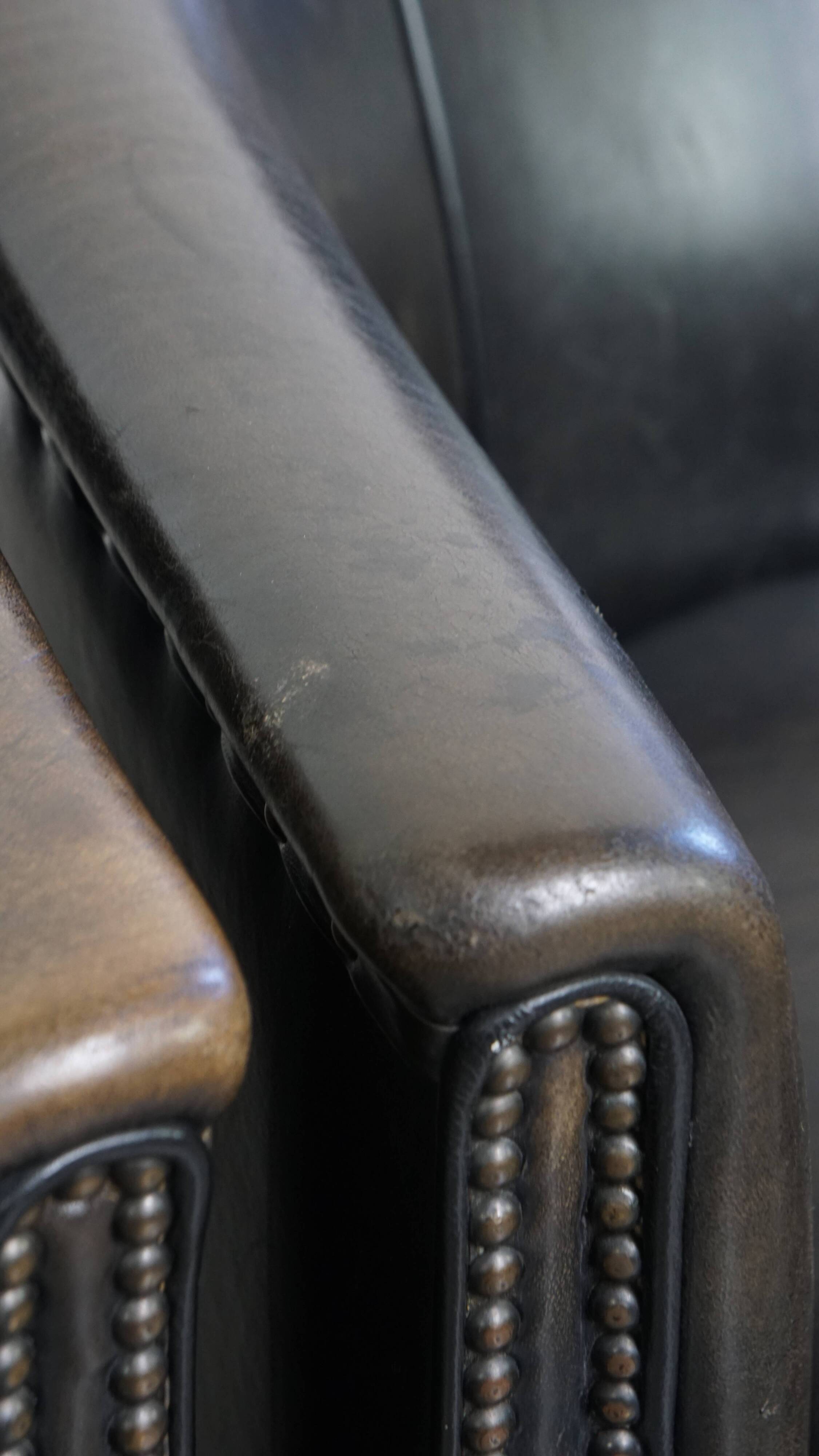 Set of 2  black/grey sheepskin leather club chairs