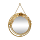Vintage round illuminated mirror in gold metal with rose decoration.