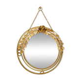 Miroir lumineux rond vintage en métal doré à décor de roses
