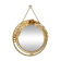 Vintage round illuminated mirror in gold metal with rose decoration.