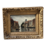 Oil on canvas "View of the city on the canal" by Franck BOGGS 19th century