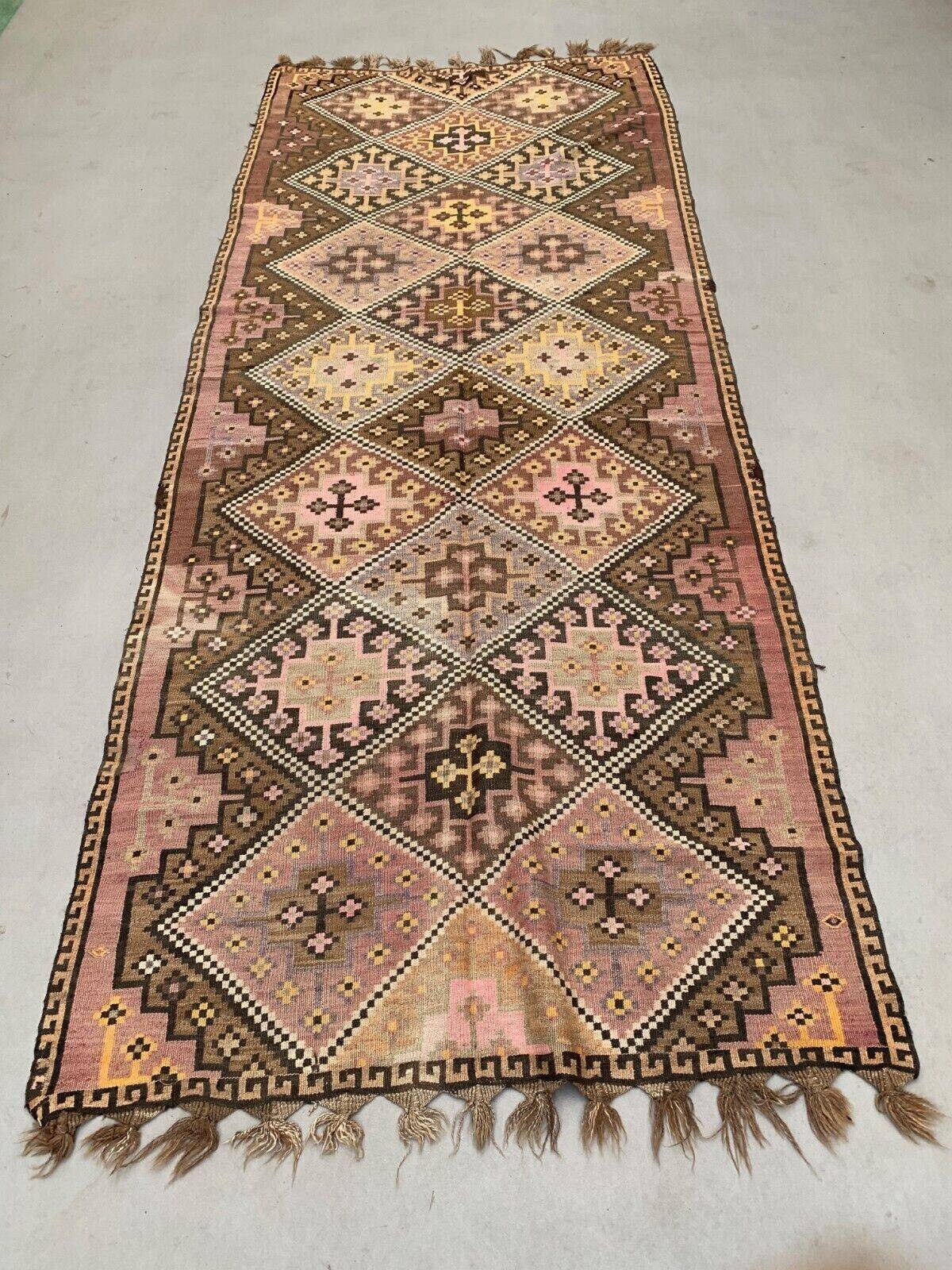 Vintage Turkish kilim 377x152 cm wool kelim rug large 2496