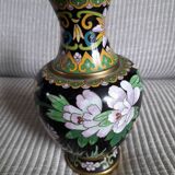 Vintage cloisonné enamel vase with floral and bird decoration