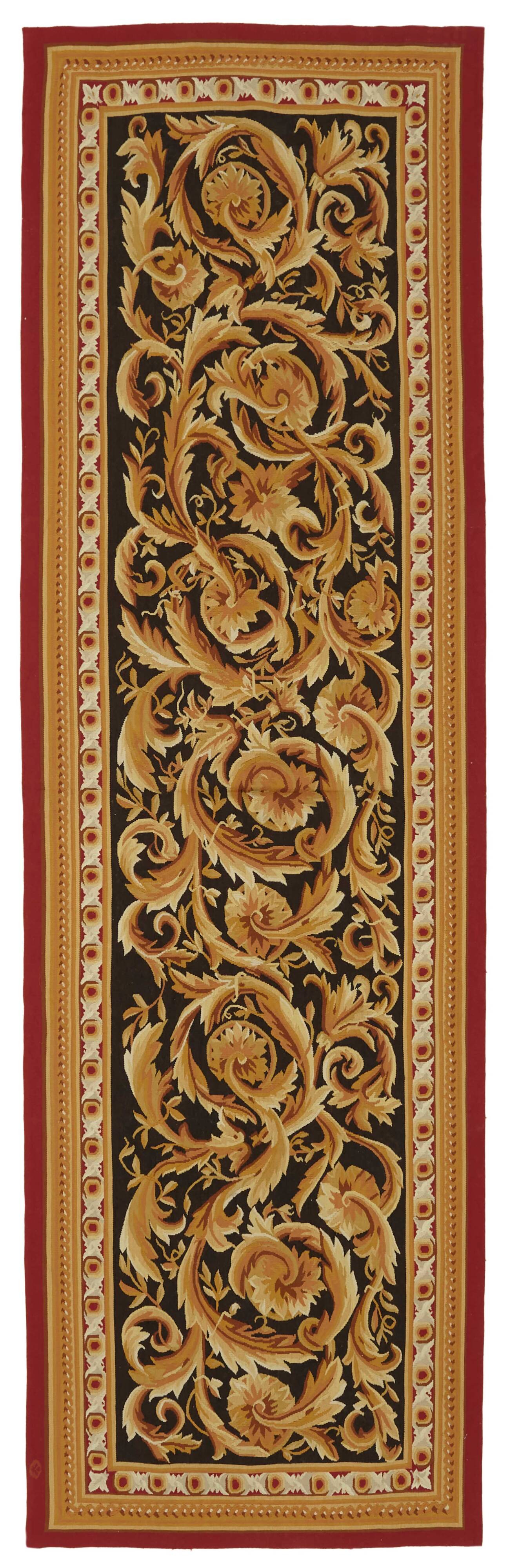 Handmade European Vintage Aubusson Kilim 90 cm x 300 cm