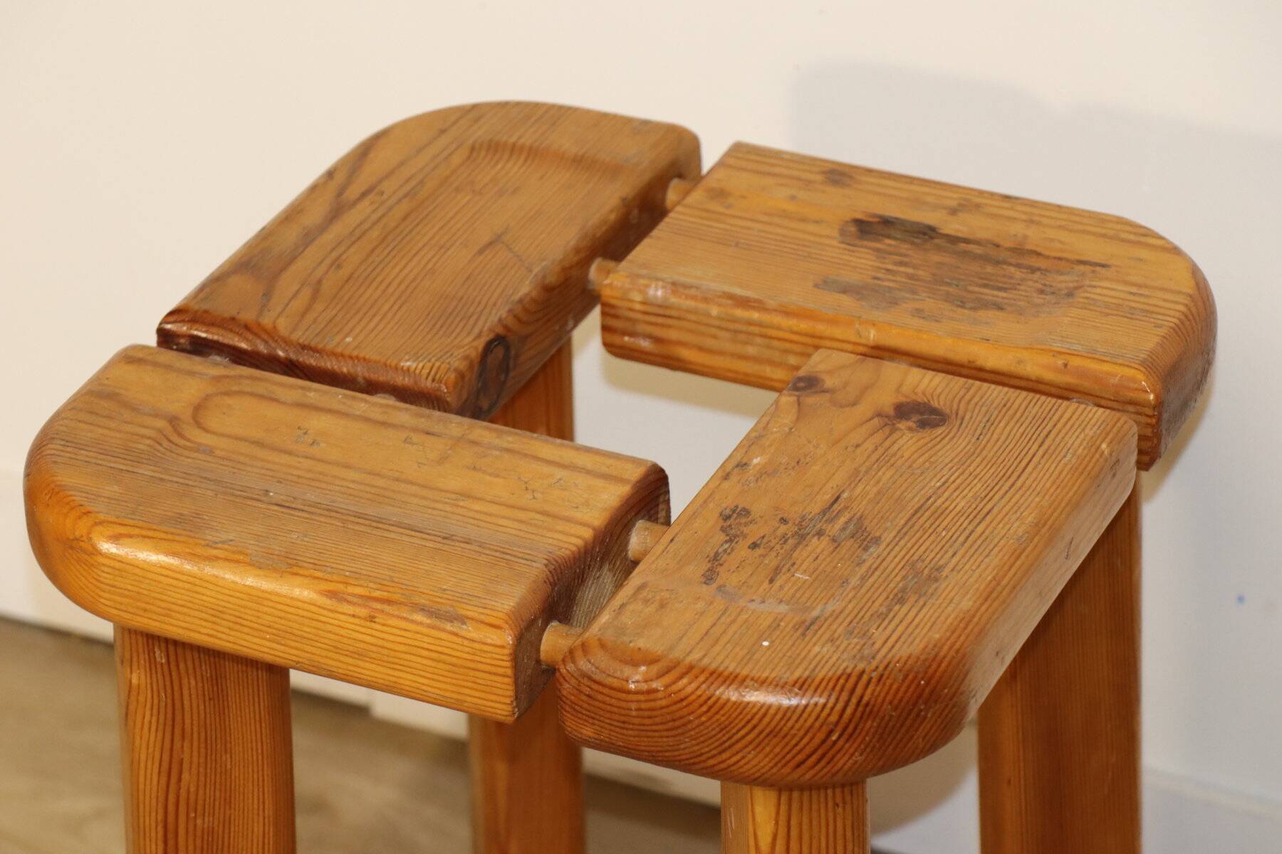 Vintage pine stool by Olof Ottelin - 1960