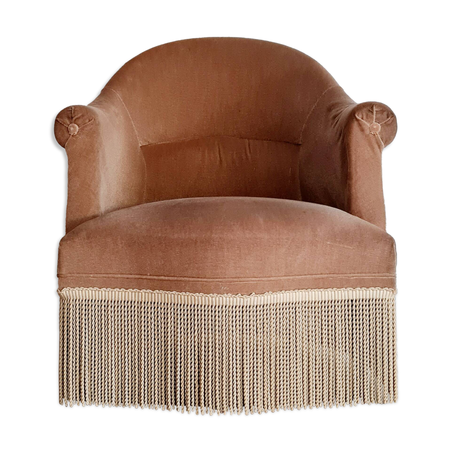 Fauteuil crapaud velours beige doré
